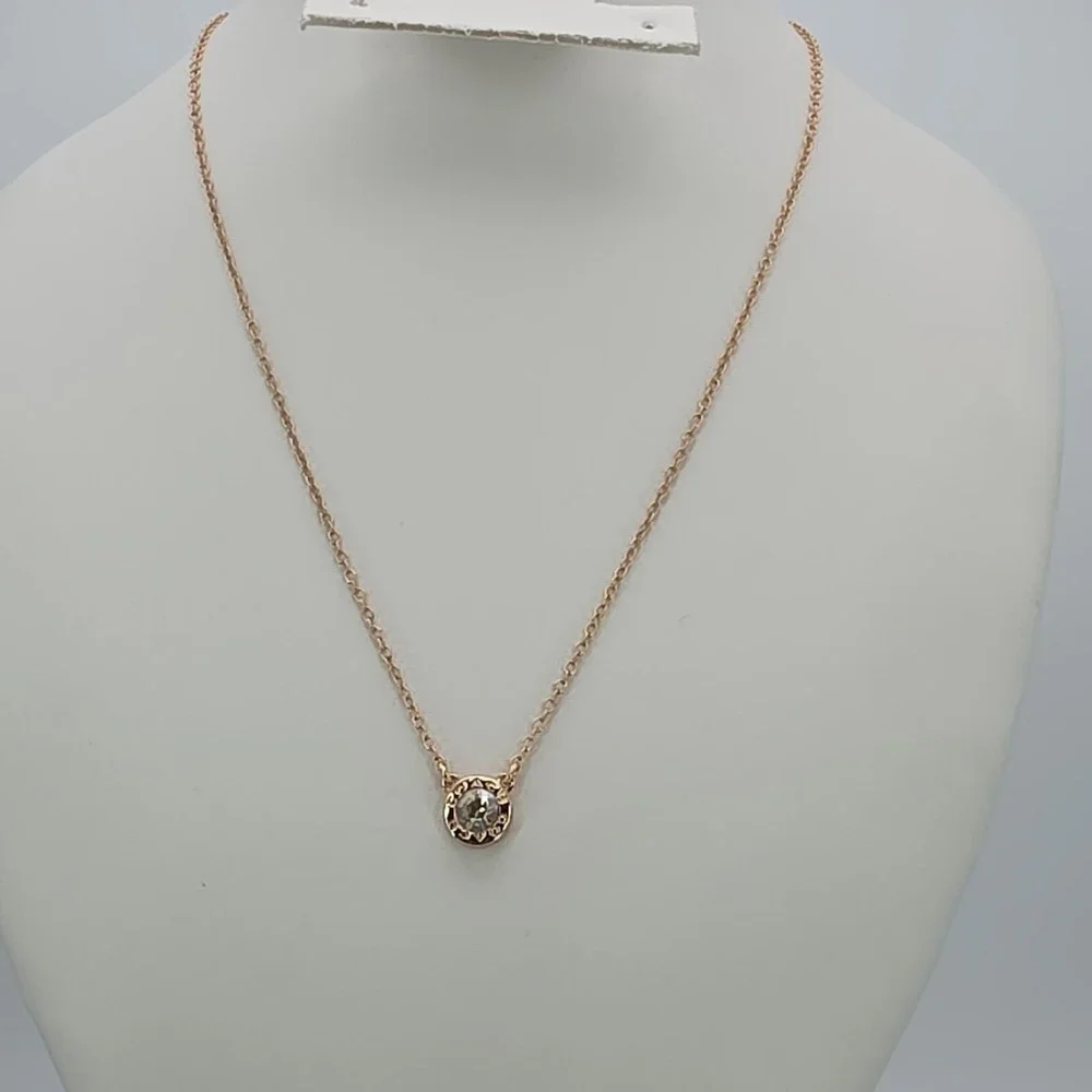 Vtg COACH Necklace Open Circle Crystal Pendant Rose Gold Plate‎ Round Link 18